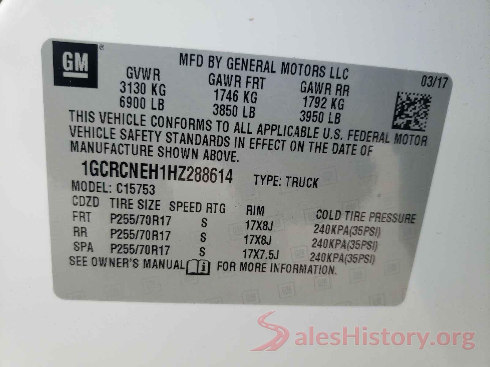 1GCRCNEH1HZ288614 2017 CHEVROLET SILVERADO