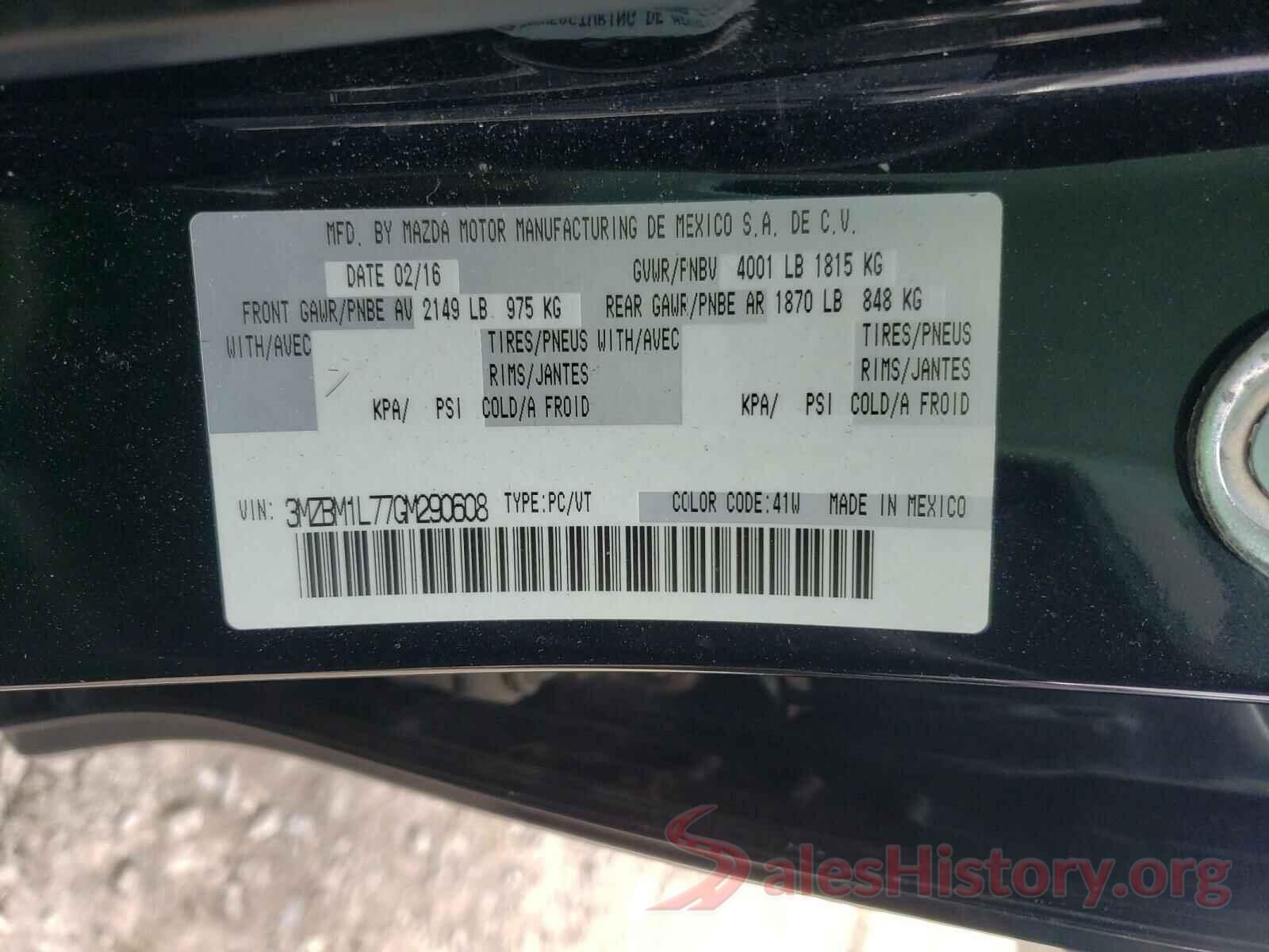 3MZBM1L77GM290608 2016 MAZDA 3