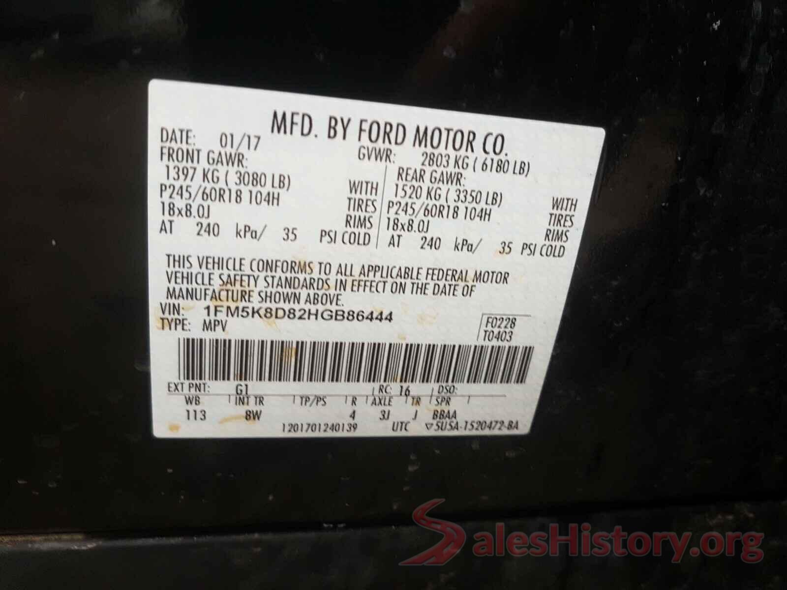 1FM5K8D82HGB86444 2017 FORD EXPLORER