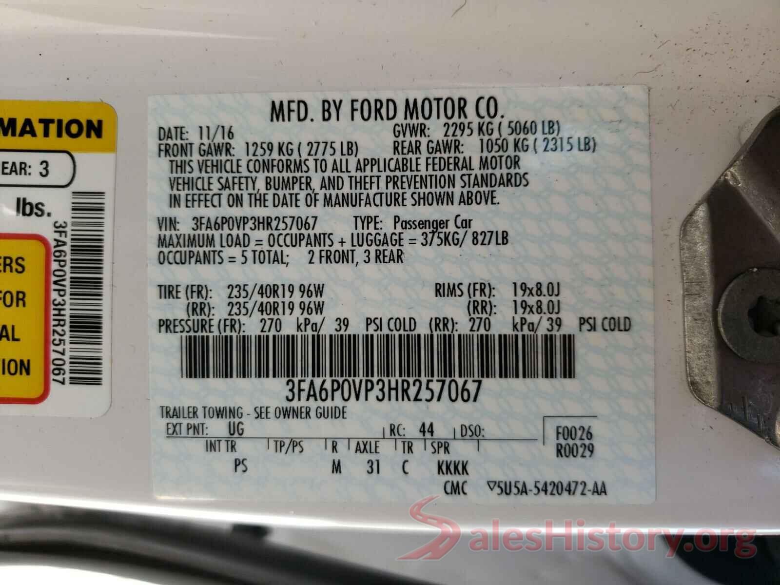 3FA6P0VP3HR257067 2017 FORD FUSION