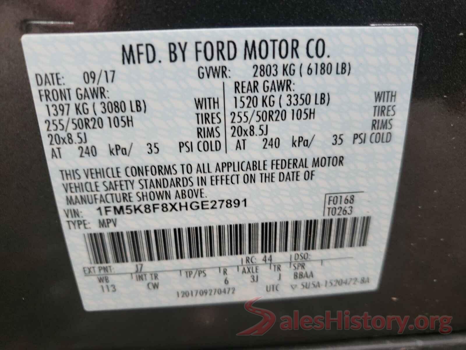 1FM5K8F8XHGE27891 2017 FORD EXPLORER