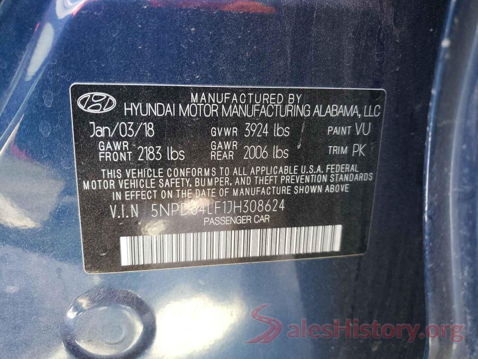 5NPD84LF1JH308624 2018 HYUNDAI ELANTRA