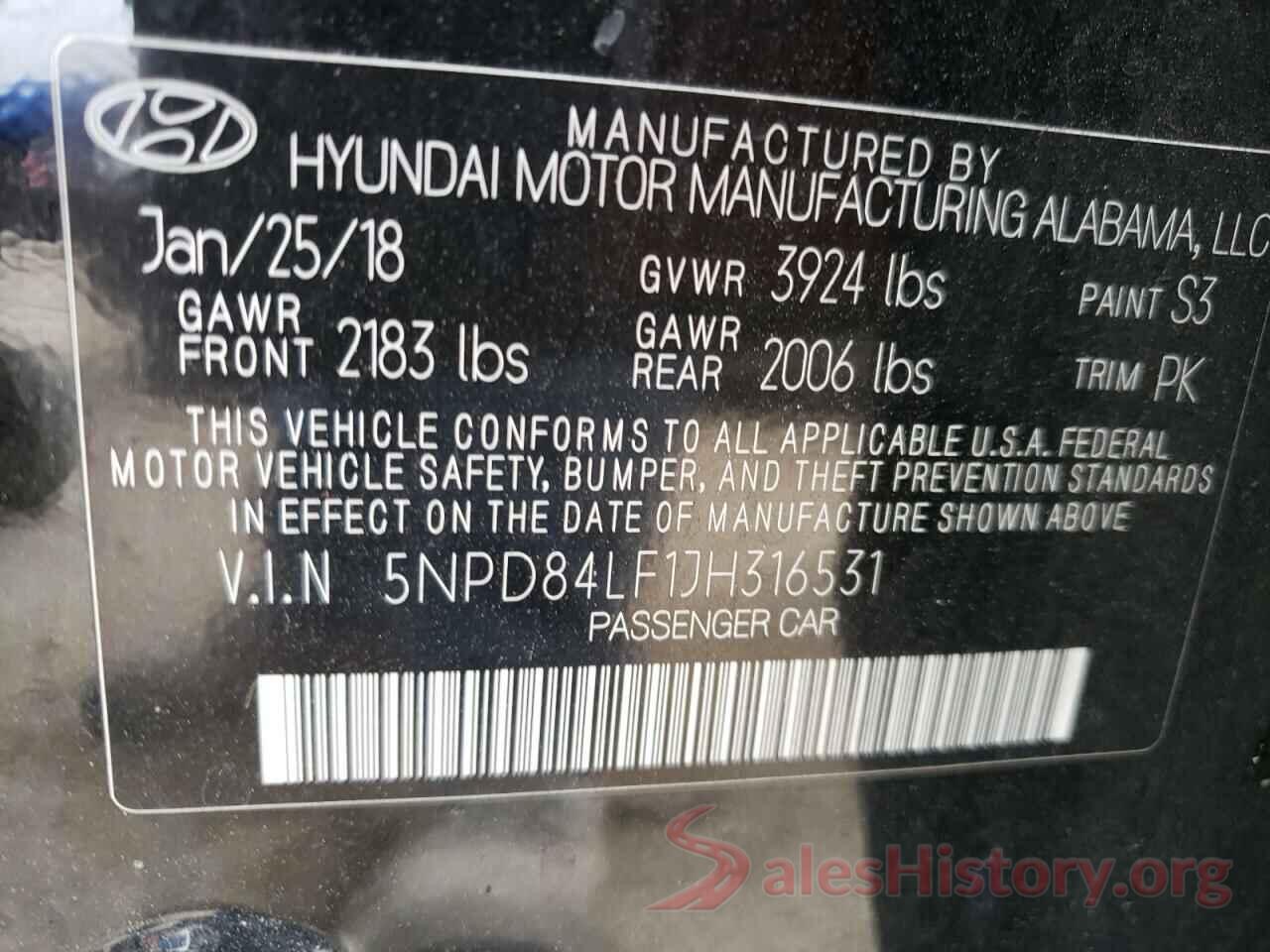 5NPD84LF1JH316531 2018 HYUNDAI ELANTRA