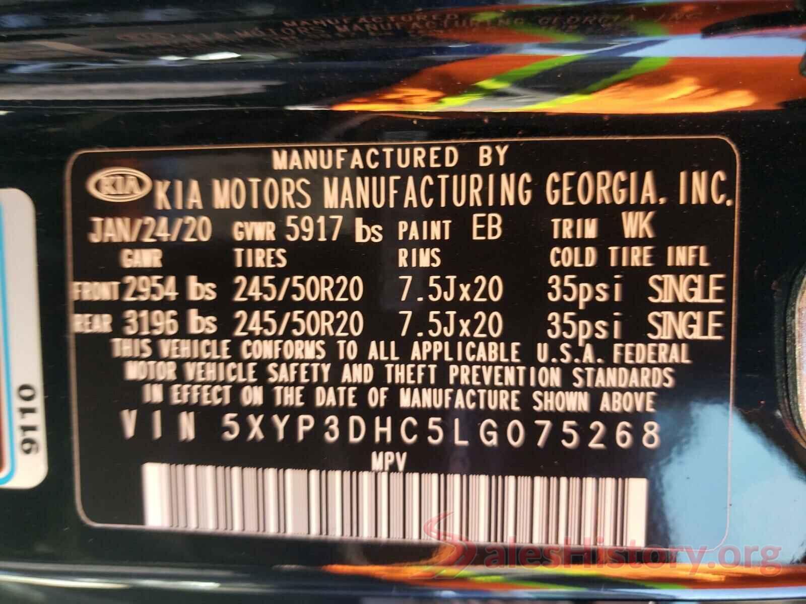 5XYP3DHC5LG075268 2020 KIA TELLURIDE