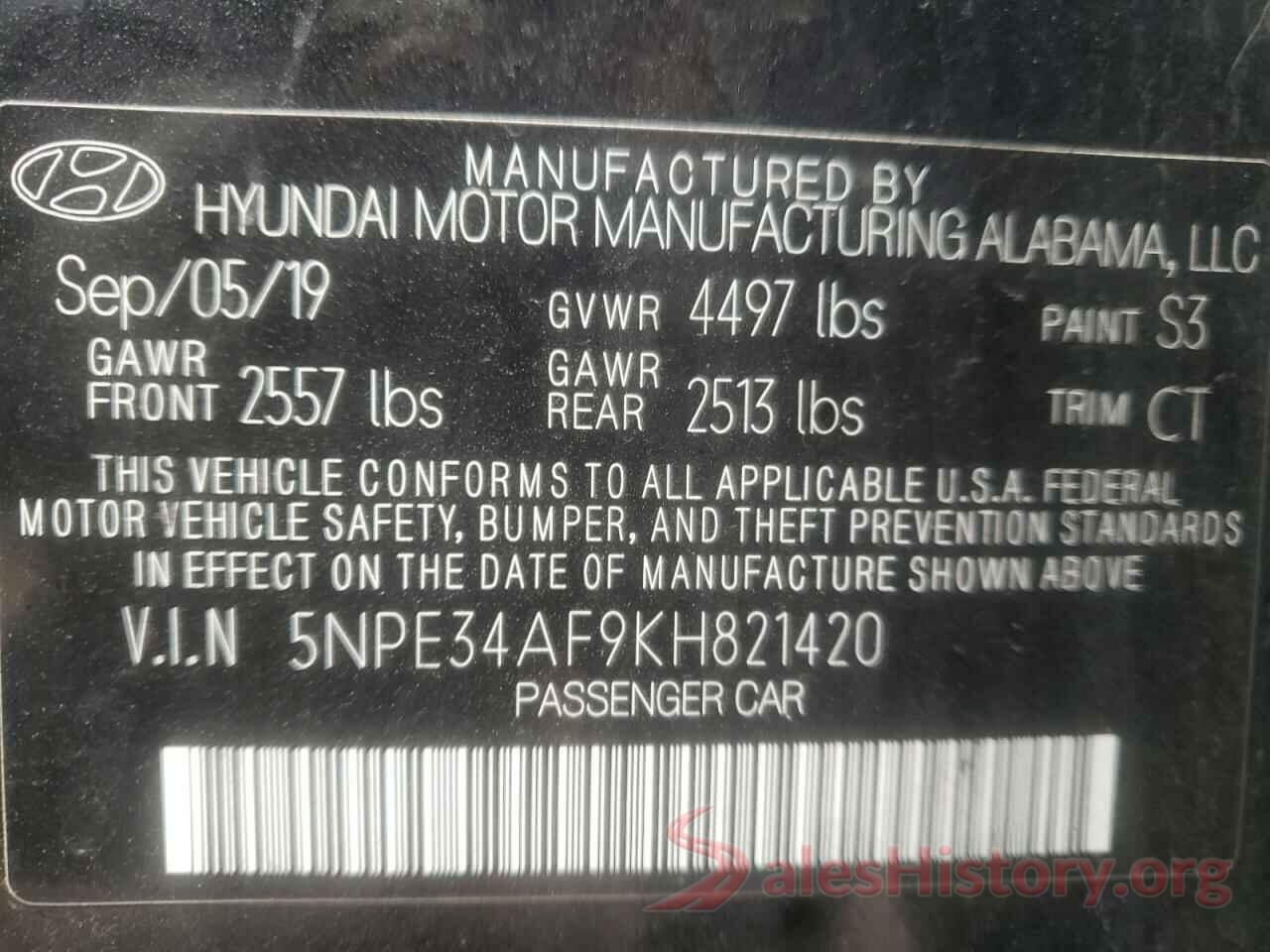 5NPE34AF9KH821420 2019 HYUNDAI SONATA