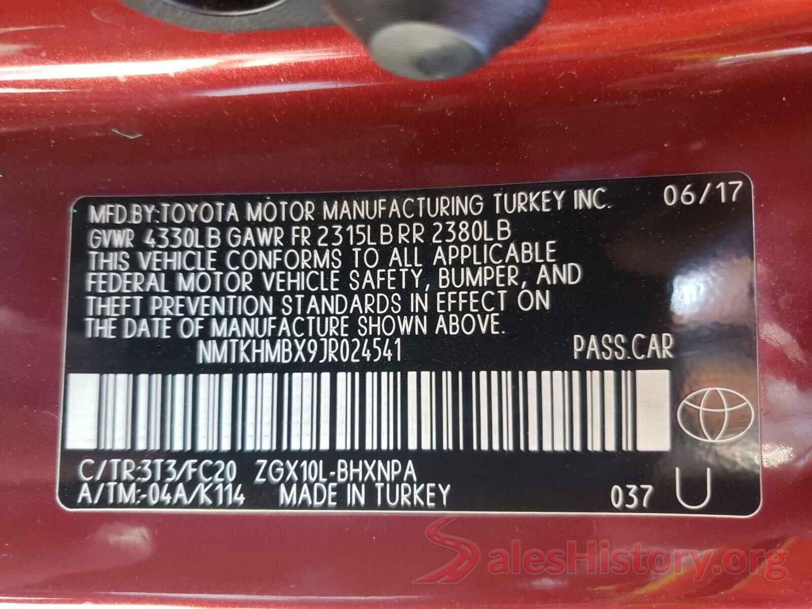 NMTKHMBX9JR024541 2018 TOYOTA C-HR