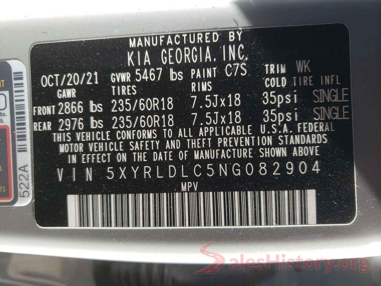 5XYRLDLC5NG082904 2022 KIA SORENTO