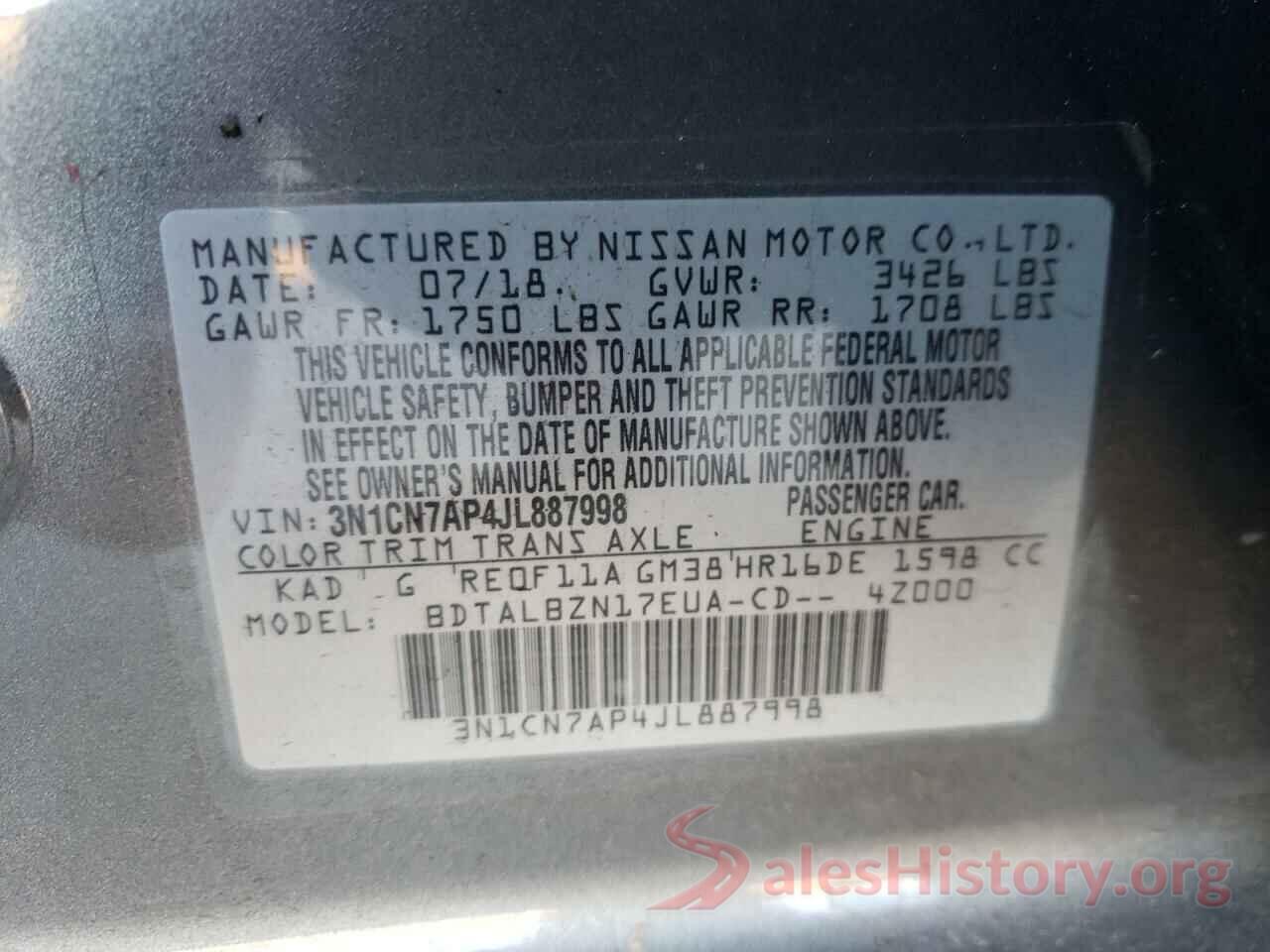 3N1CN7AP4JL887998 2018 NISSAN VERSA