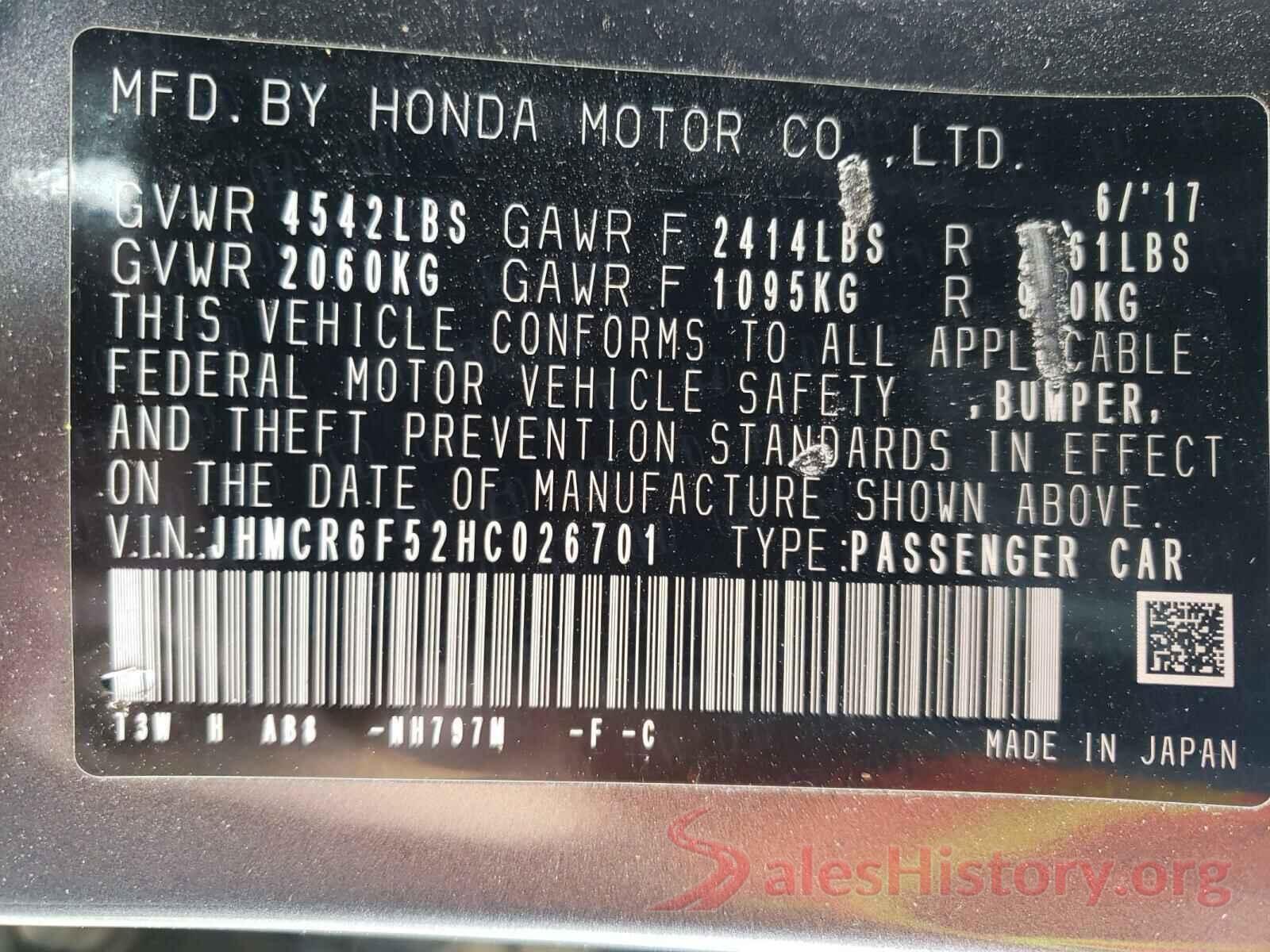 JHMCR6F52HC026701 2017 HONDA ACCORD