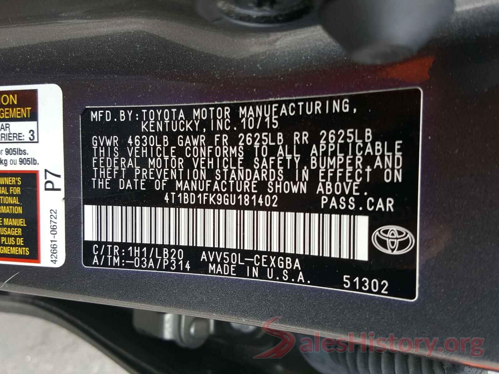 4T1BD1FK9GU181402 2016 TOYOTA CAMRY