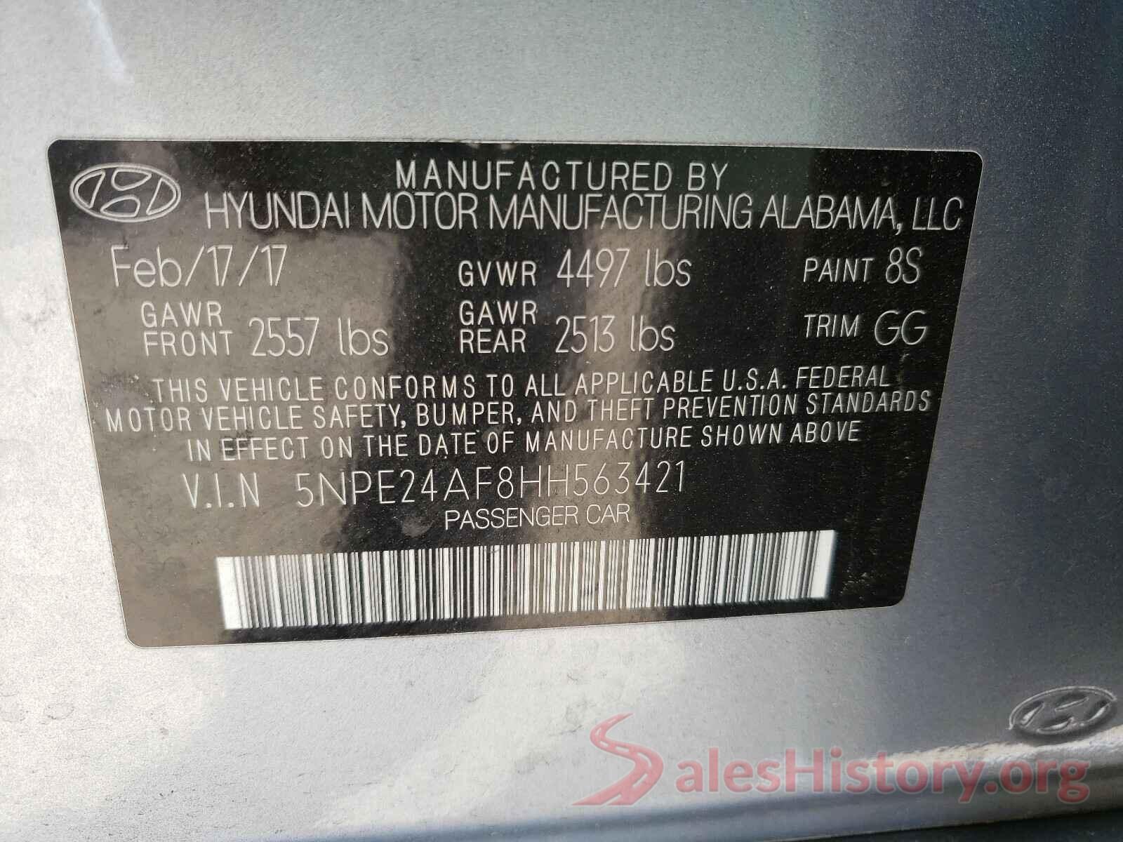 5NPE24AF8HH563421 2017 HYUNDAI SONATA