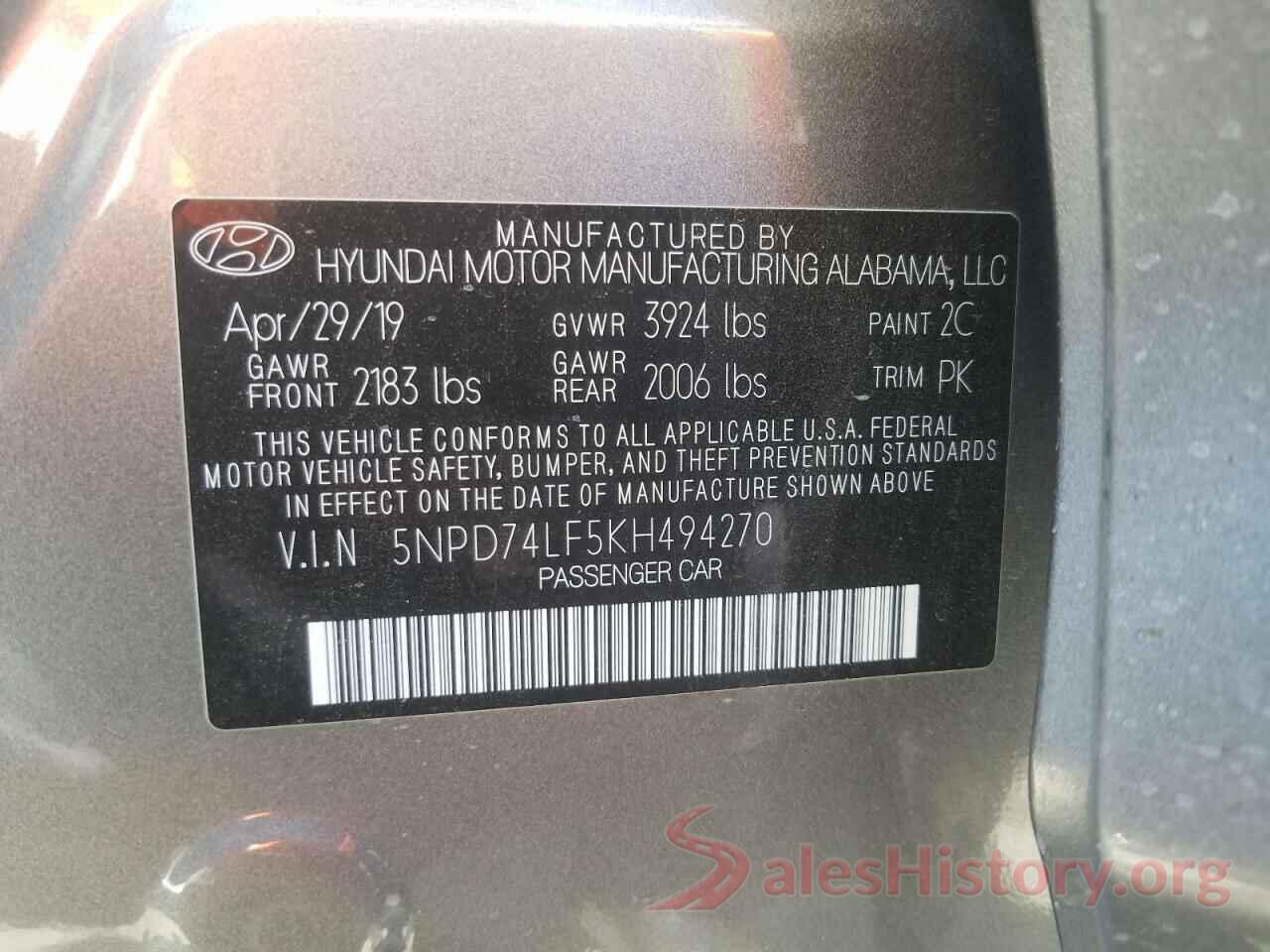 5NPD74LF5KH494270 2019 HYUNDAI ELANTRA