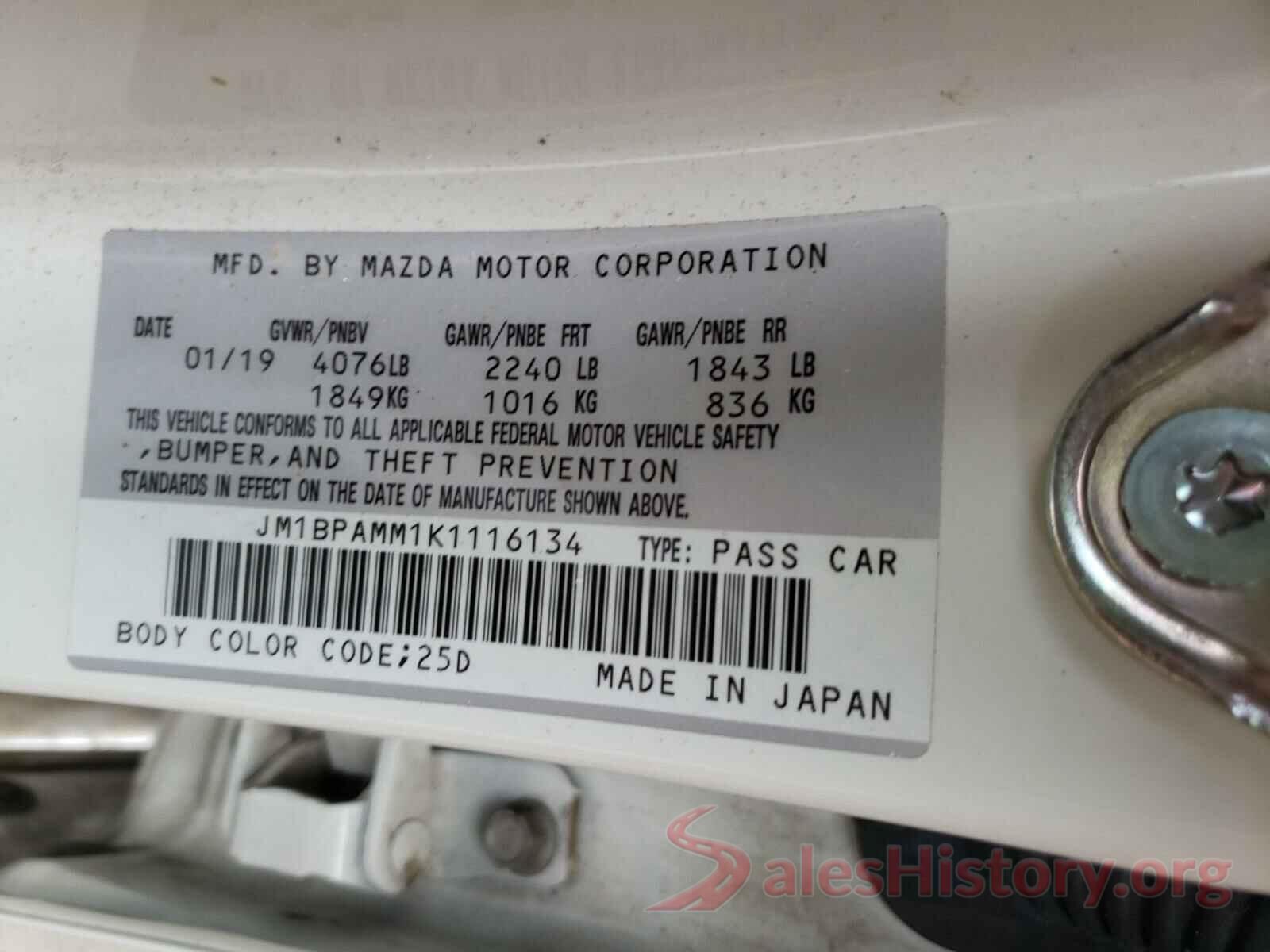 JM1BPAMM1K1116134 2019 MAZDA 3