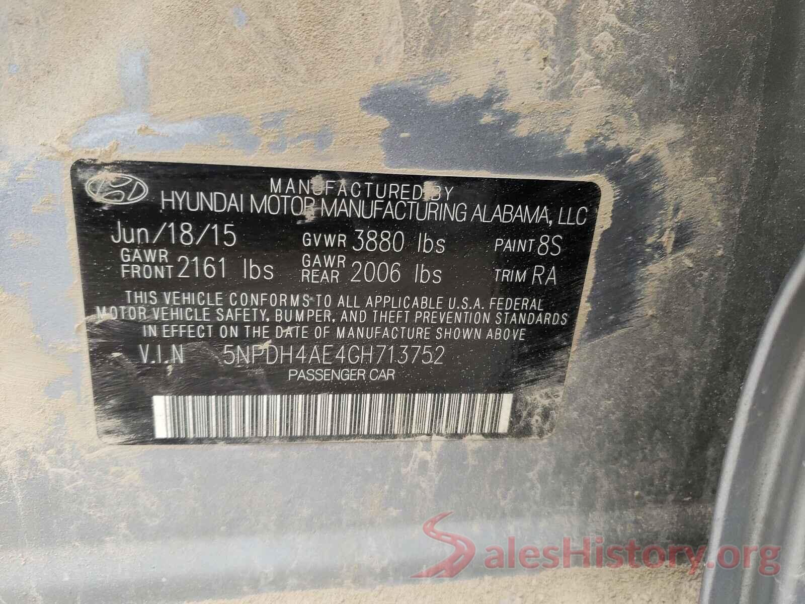 5NPDH4AE4GH713752 2016 HYUNDAI ELANTRA