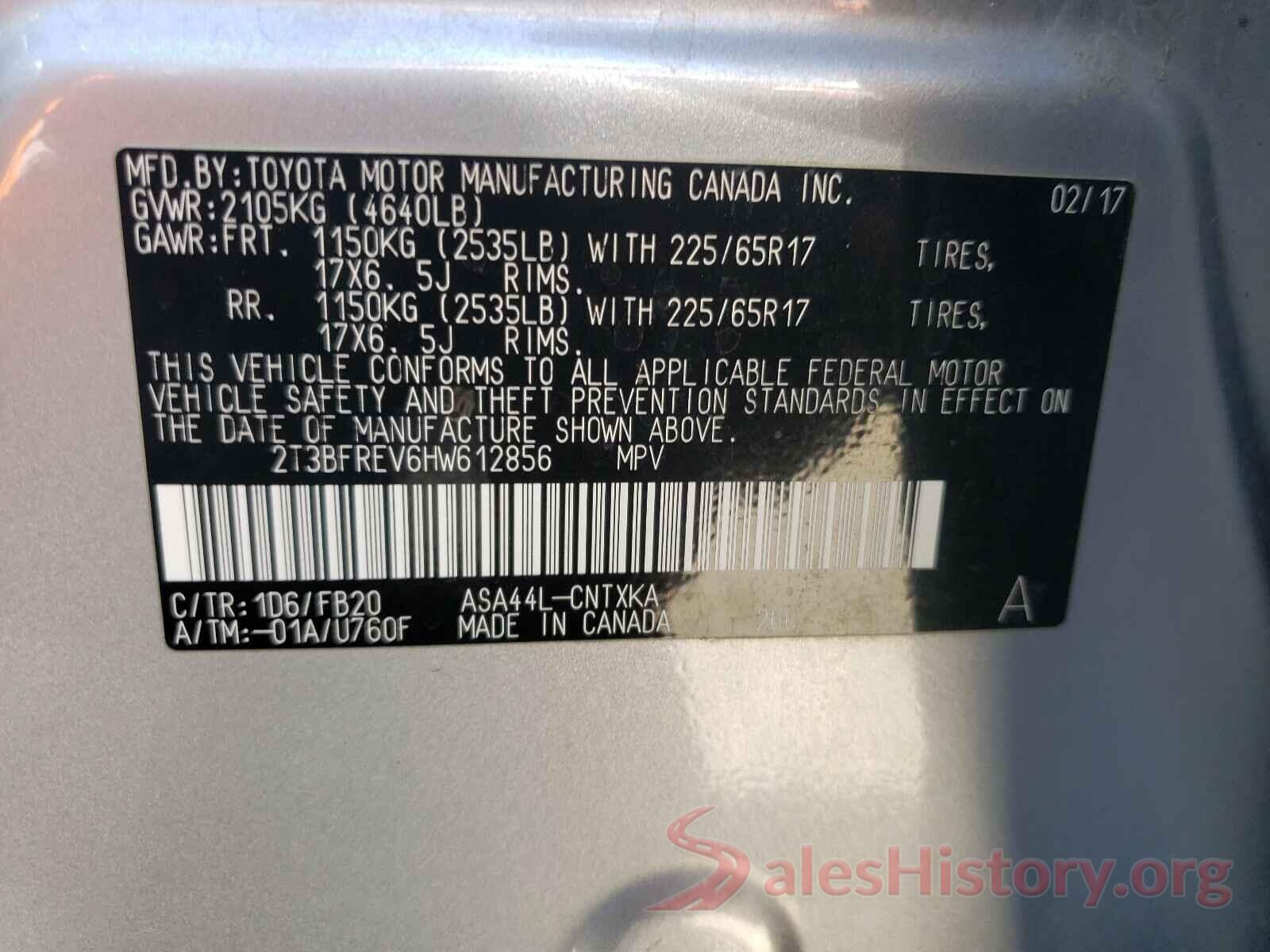 2T3BFREV6HW612856 2017 TOYOTA RAV4