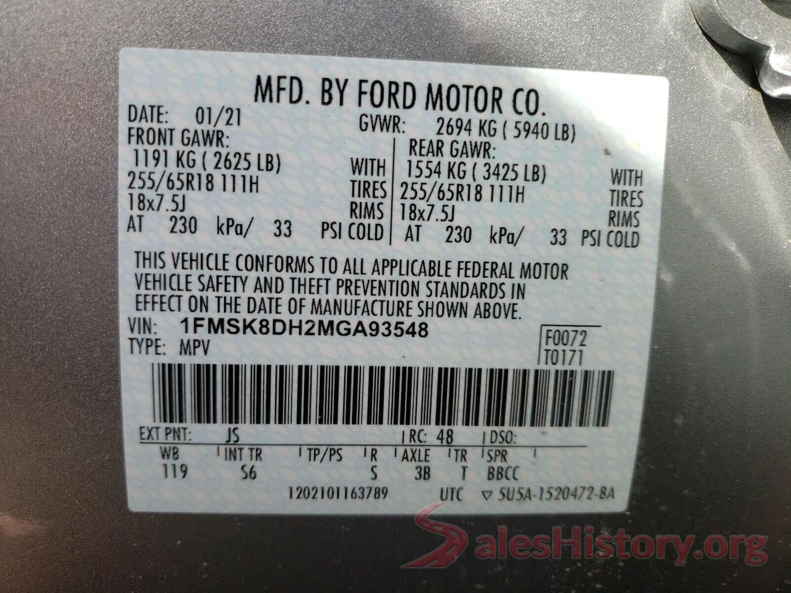 1FMSK8DH2MGA93548 2021 FORD EXPLORER