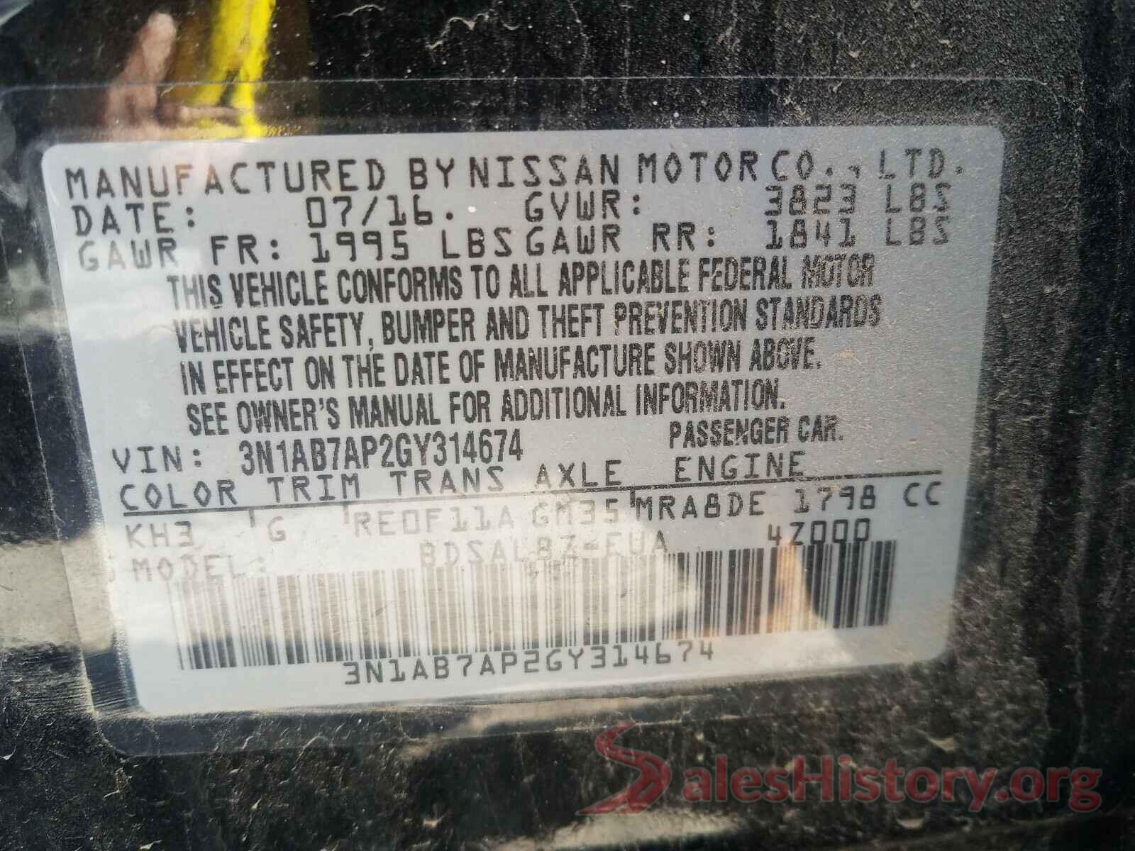 3N1AB7AP2GY314674 2016 NISSAN SENTRA