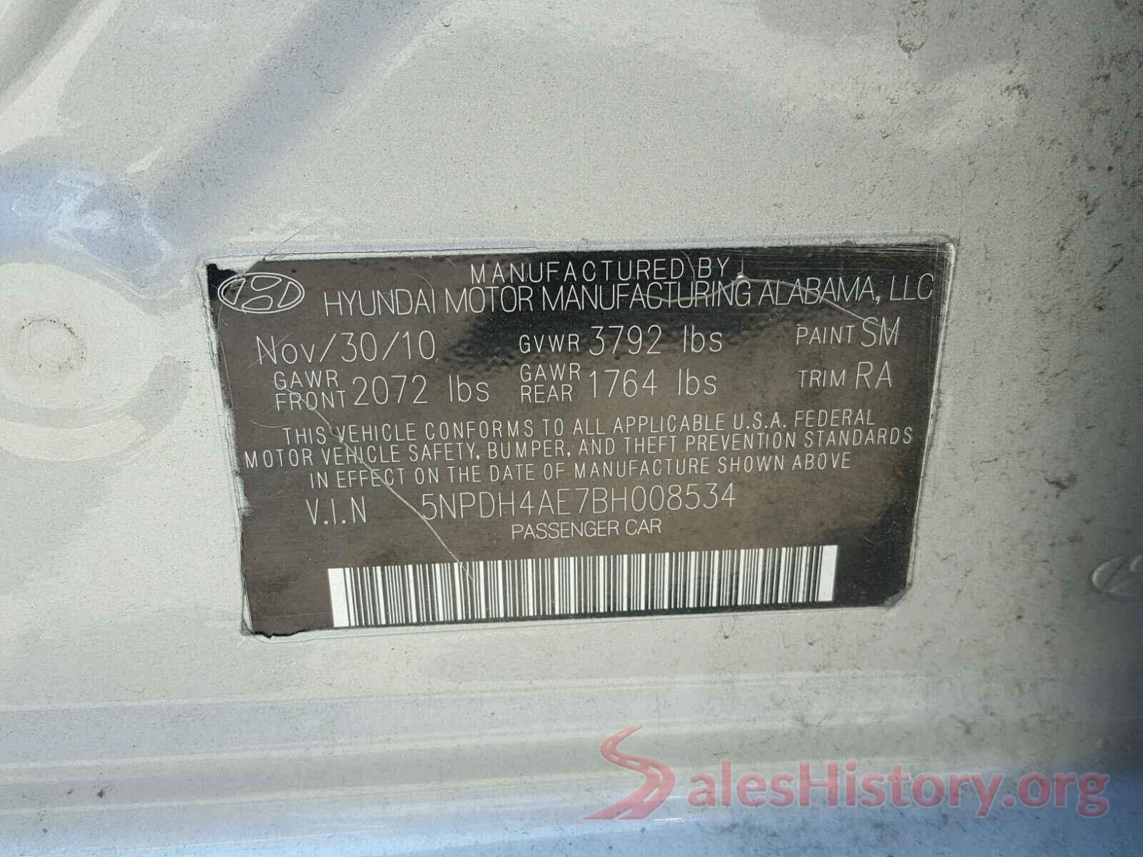 5NPDH4AE7BH008534 2011 HYUNDAI ELANTRA