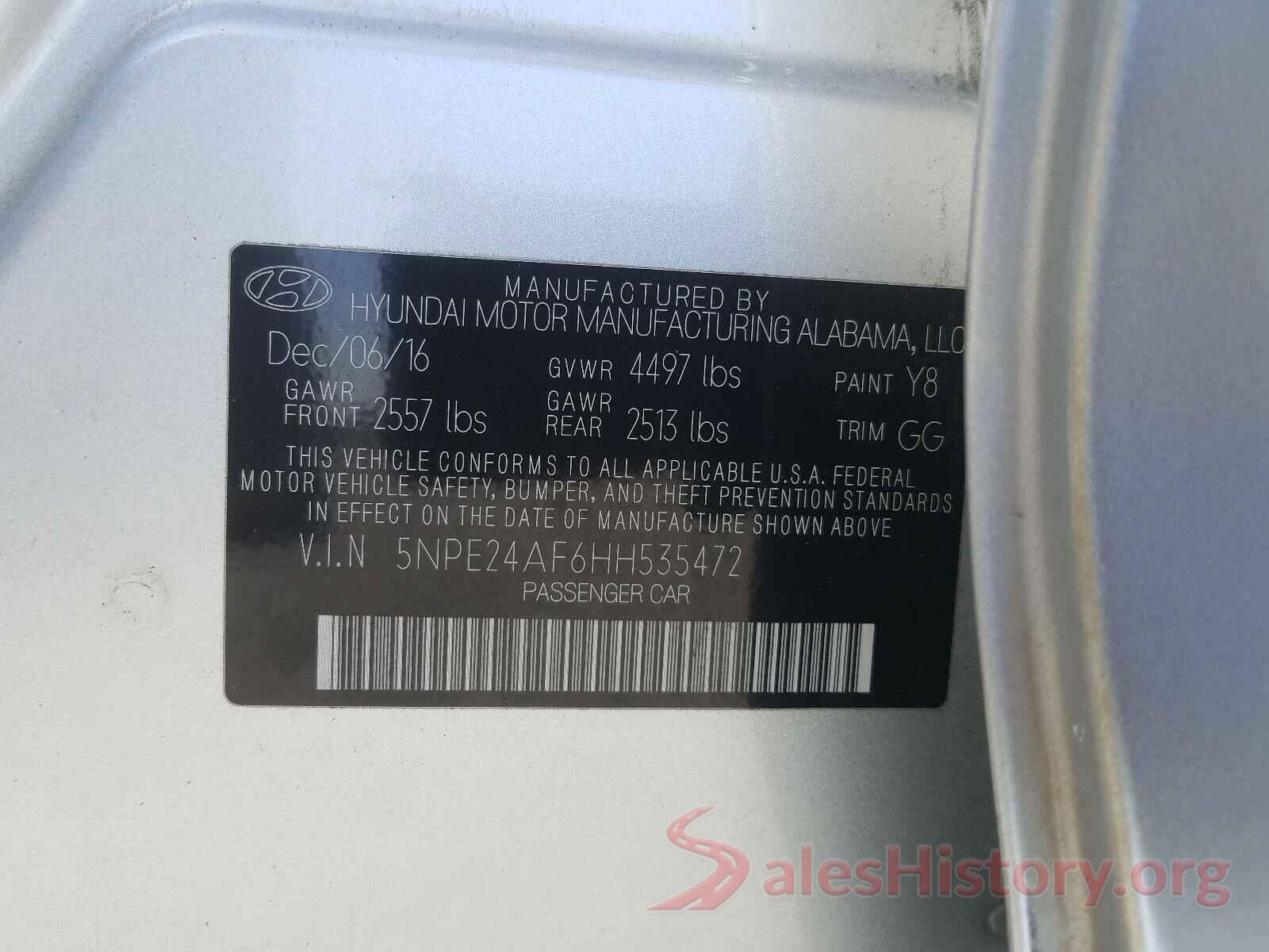 5NPE24AF6HH535472 2017 HYUNDAI SONATA