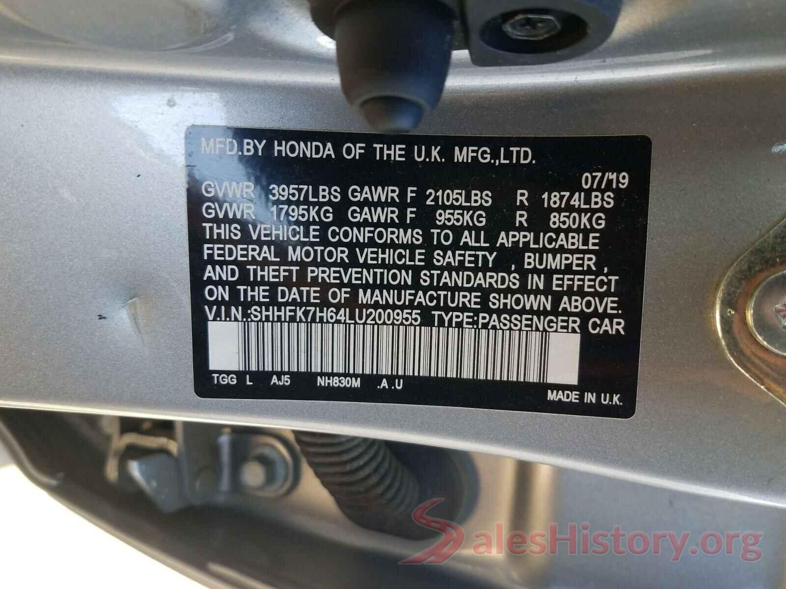 SHHFK7H64LU200955 2020 HONDA CIVIC