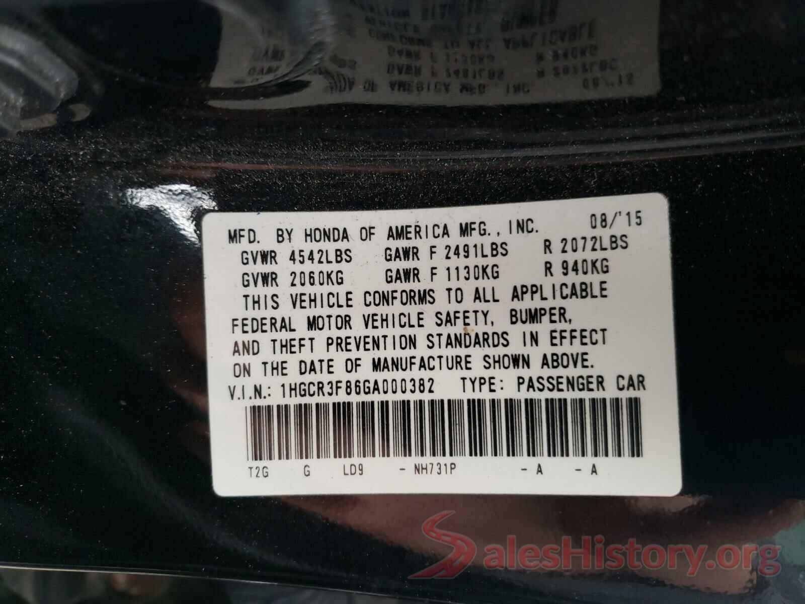 1HGCR3F86GA000382 2016 HONDA ACCORD