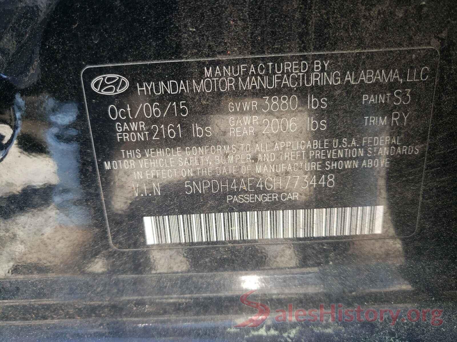 5NPDH4AE4GH773448 2016 HYUNDAI ELANTRA