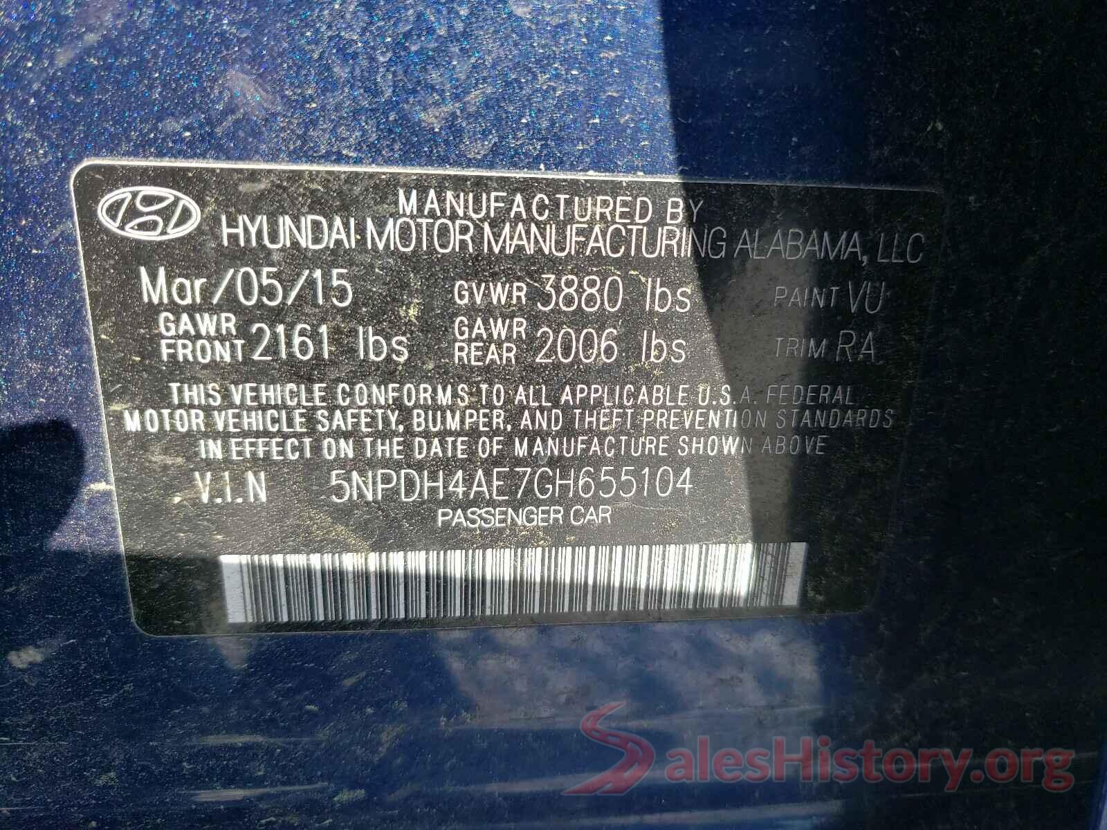 5NPDH4AE7GH655104 2016 HYUNDAI ELANTRA