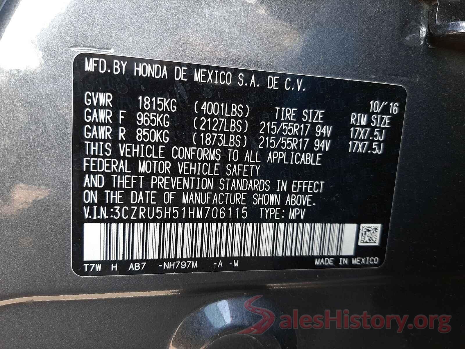 3CZRU5H51HM706115 2017 HONDA HR-V