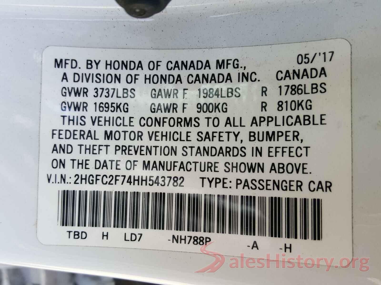 2HGFC2F74HH543782 2017 HONDA CIVIC