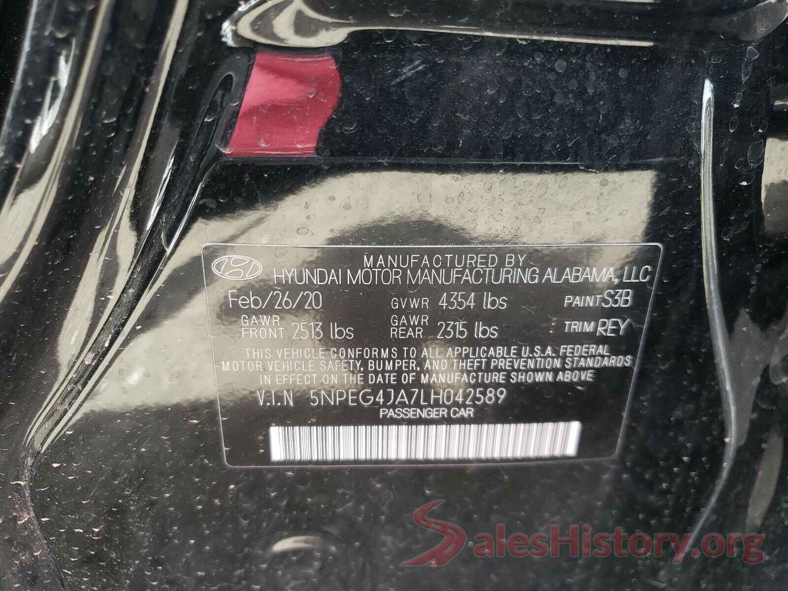 5NPEG4JA7LH042589 2020 HYUNDAI SONATA