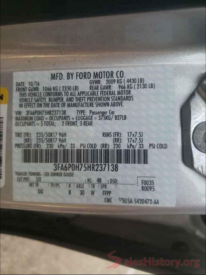 3FA6P0H75HR237138 2017 FORD FUSION