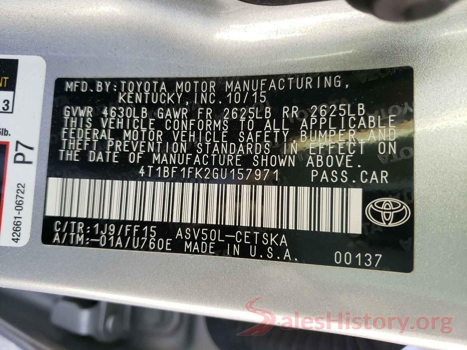 4T1BF1FK2GU157971 2016 TOYOTA CAMRY