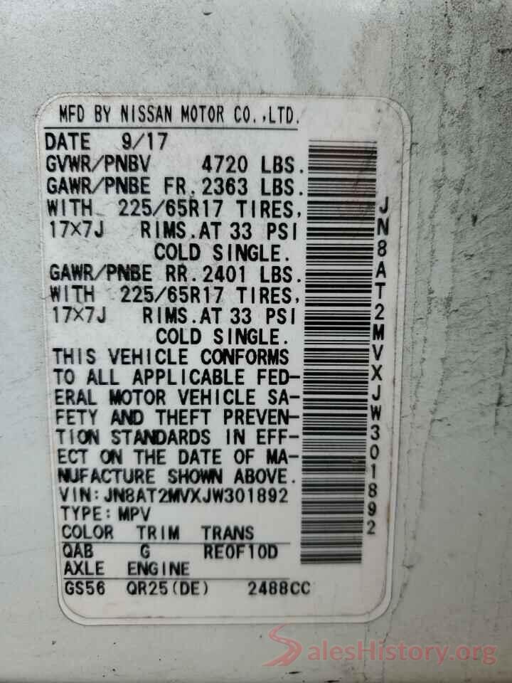 JN8AT2MVXJW301892 2018 NISSAN ROGUE