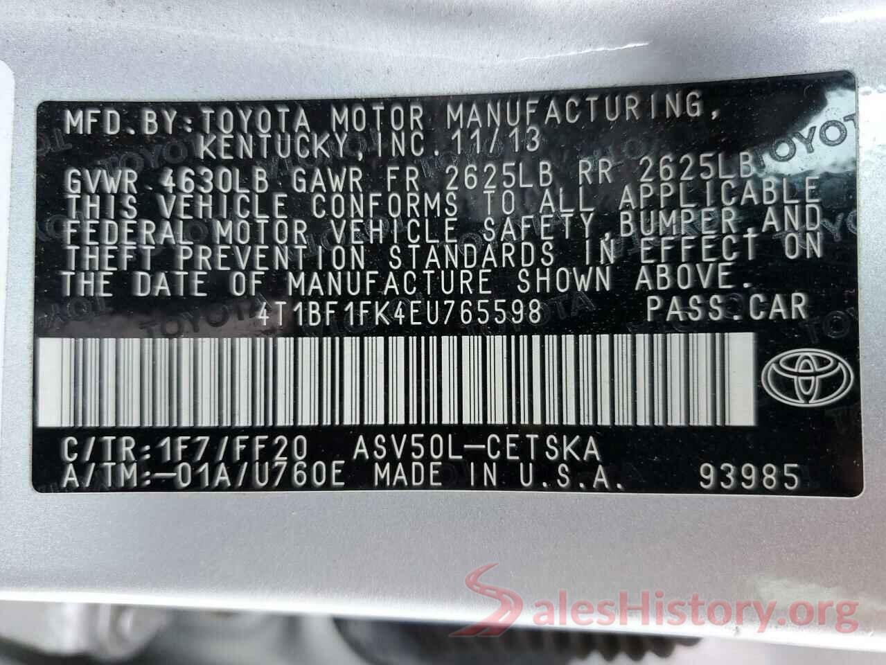 4T1BF1FK4EU765598 2014 TOYOTA CAMRY