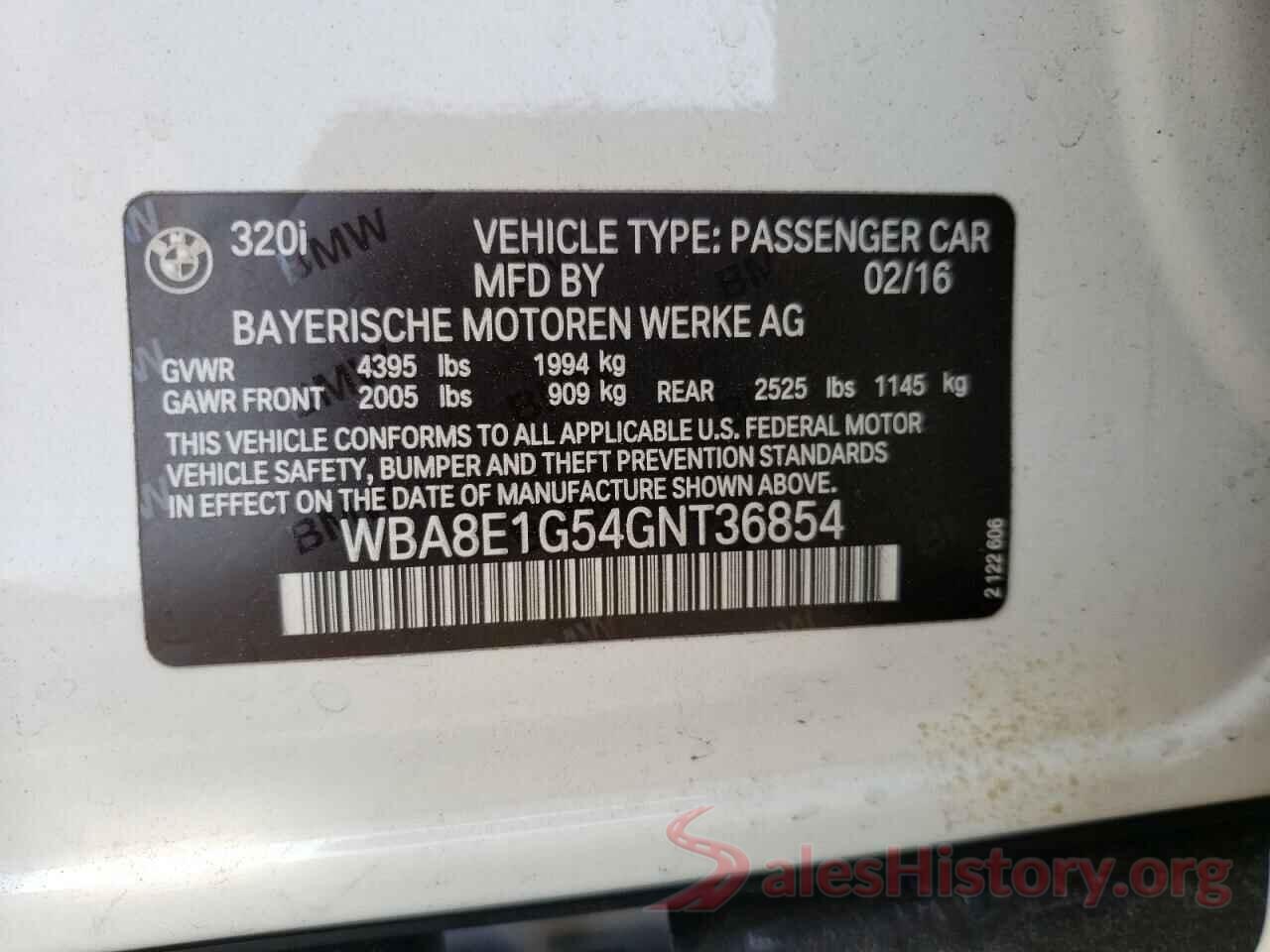 WBA8E1G54GNT36854 2016 BMW 3 SERIES