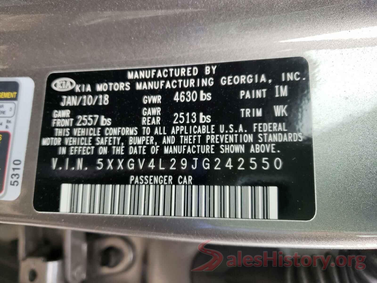 5XXGV4L29JG242550 2018 KIA OPTIMA