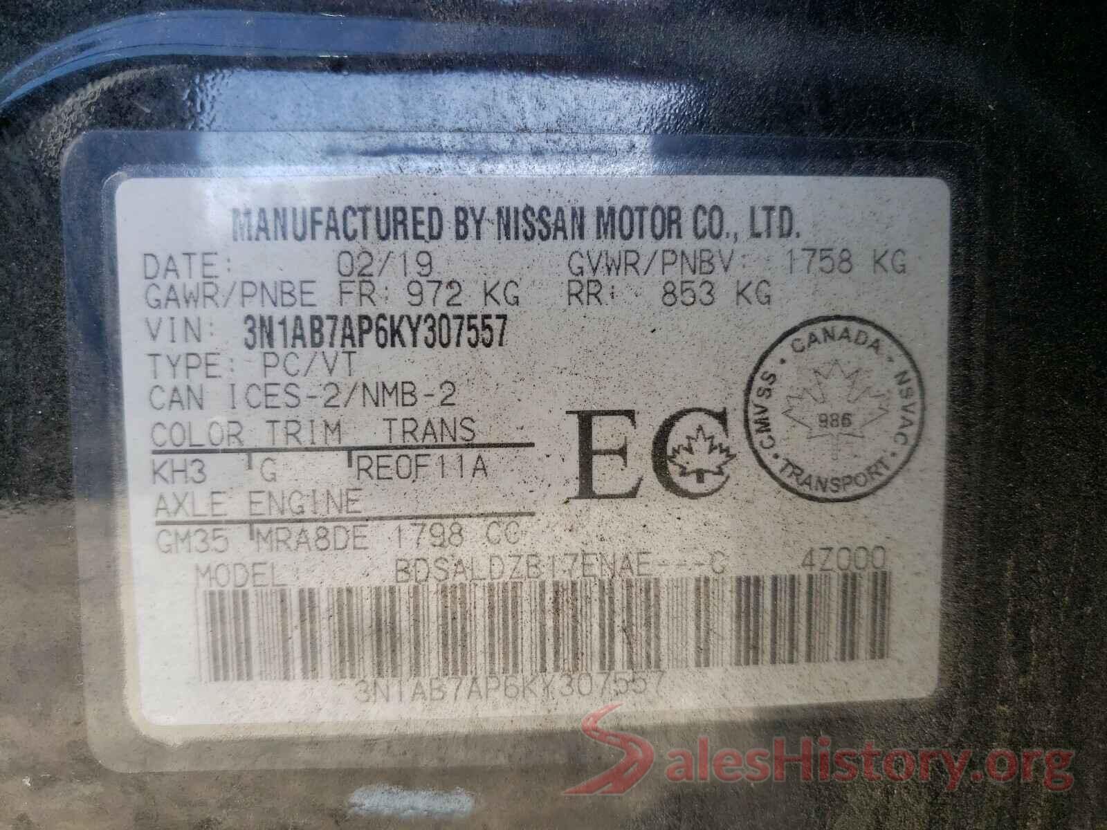 3N1AB7AP6KY307557 2019 NISSAN SENTRA