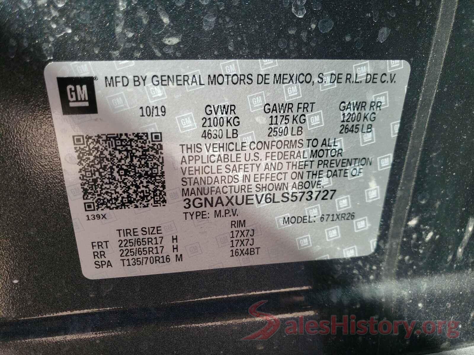 3GNAXUEV6LS573727 2020 CHEVROLET EQUINOX