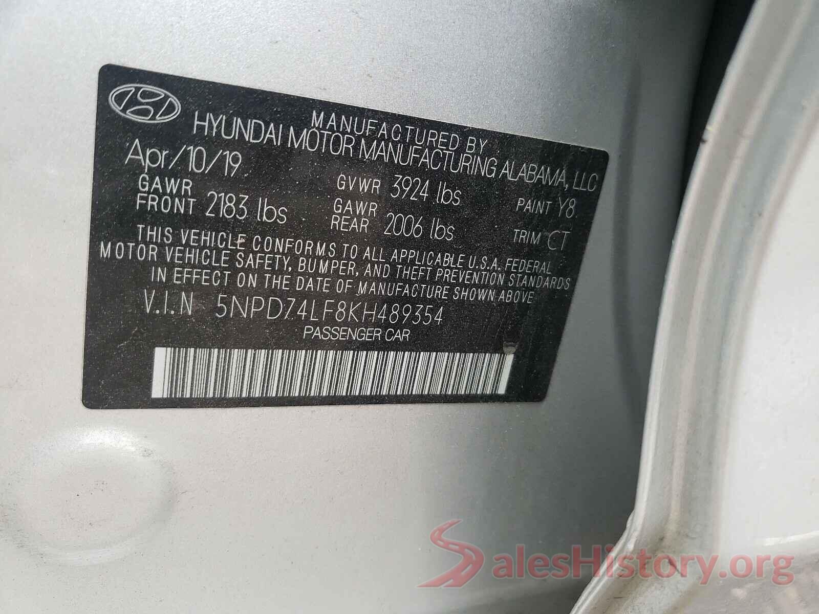 5NPD74LF8KH489354 2019 HYUNDAI ELANTRA