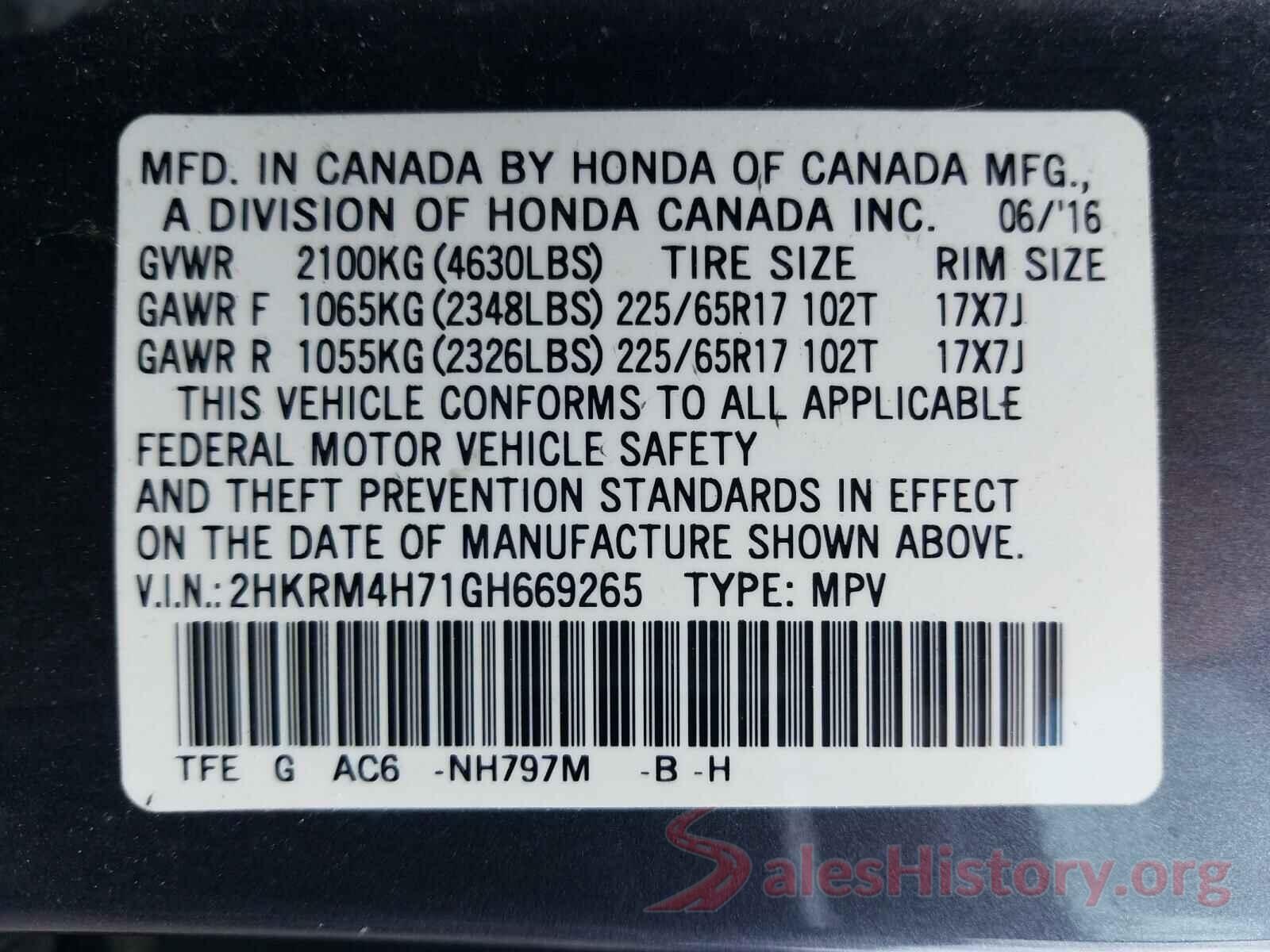 2HKRM4H71GH669265 2016 HONDA CRV