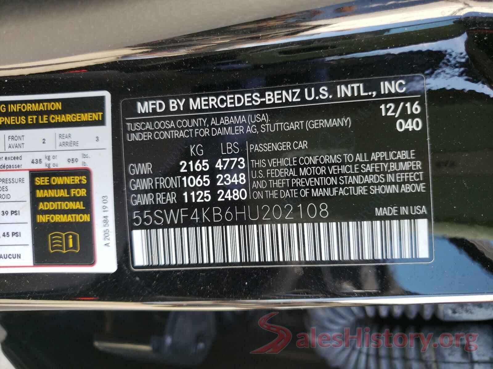 55SWF4KB6HU202108 2017 MERCEDES-BENZ C CLASS