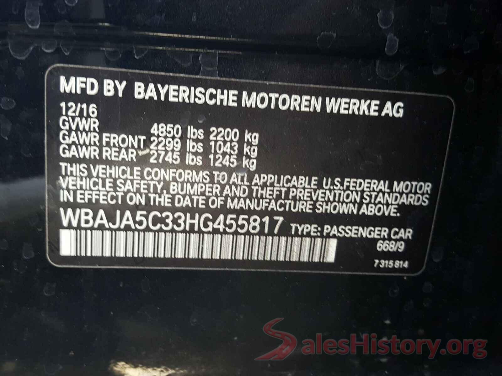 WBAJA5C33HG455817 2017 BMW 5 SERIES