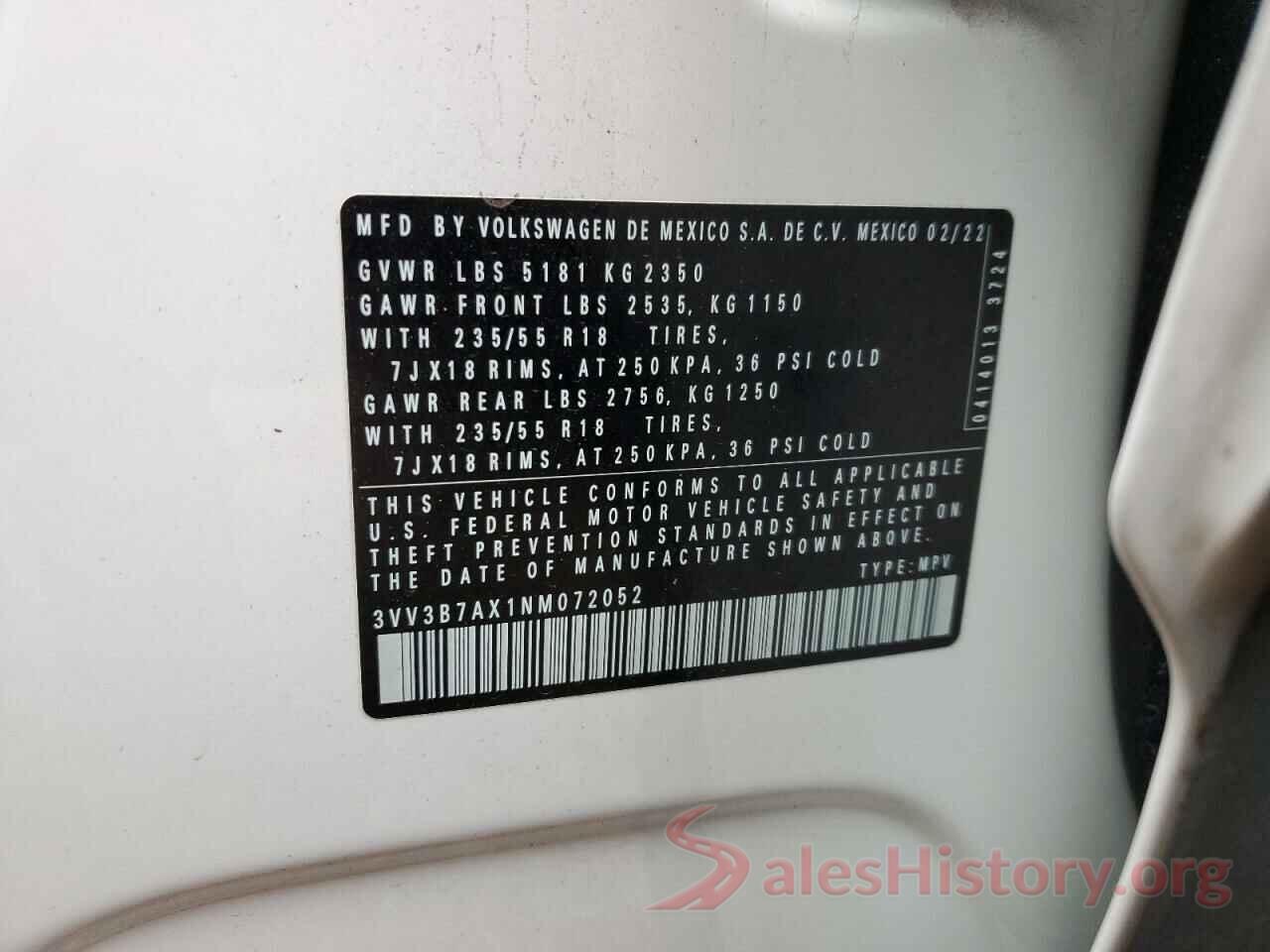 3VV3B7AX1NM072052 2022 VOLKSWAGEN TIGUAN