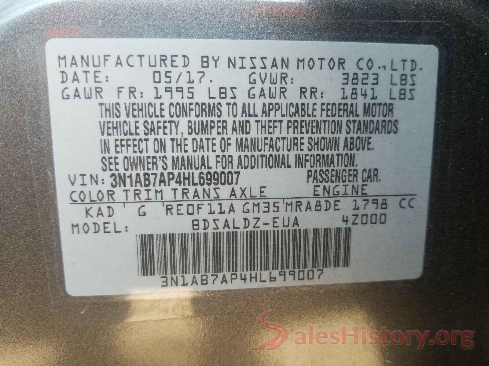 3N1AB7AP4HL699007 2017 NISSAN SENTRA