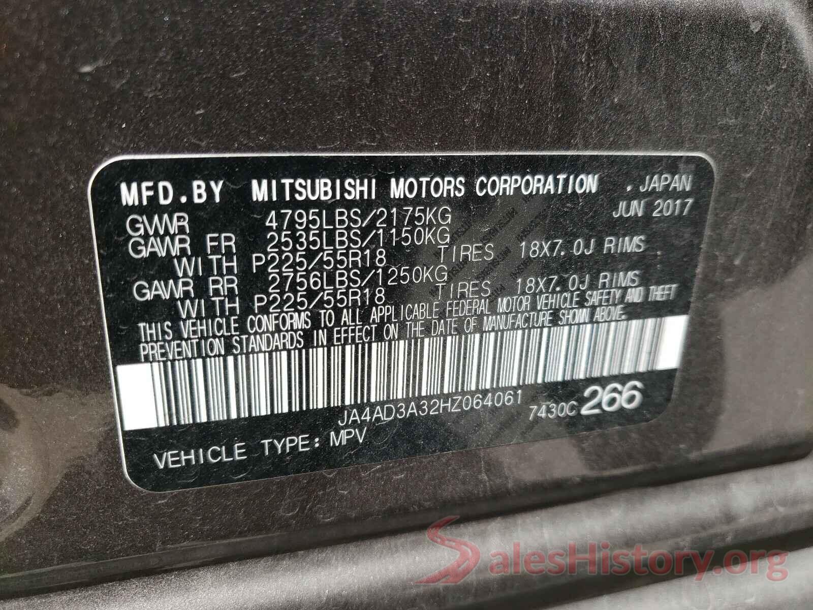 JA4AD3A32HZ064061 2017 MITSUBISHI OUTLANDER