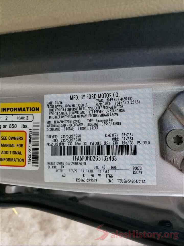 1FA6P0HD2G5132483 2016 FORD FUSION