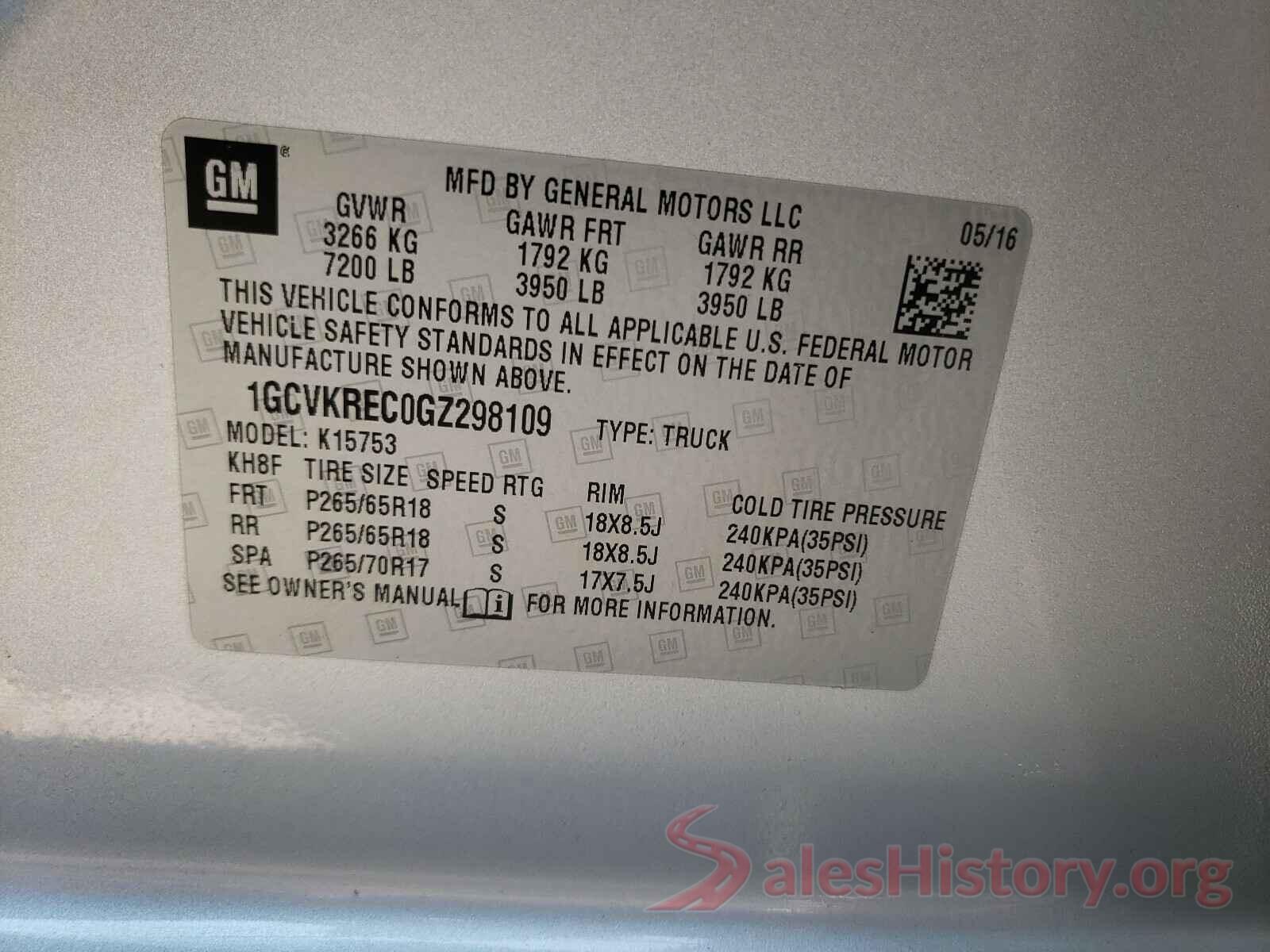 1GCVKREC0GZ298109 2016 CHEVROLET SILVERADO