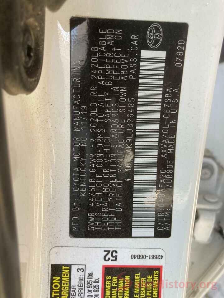 4T1G11AK9LU326485 2020 TOYOTA CAMRY