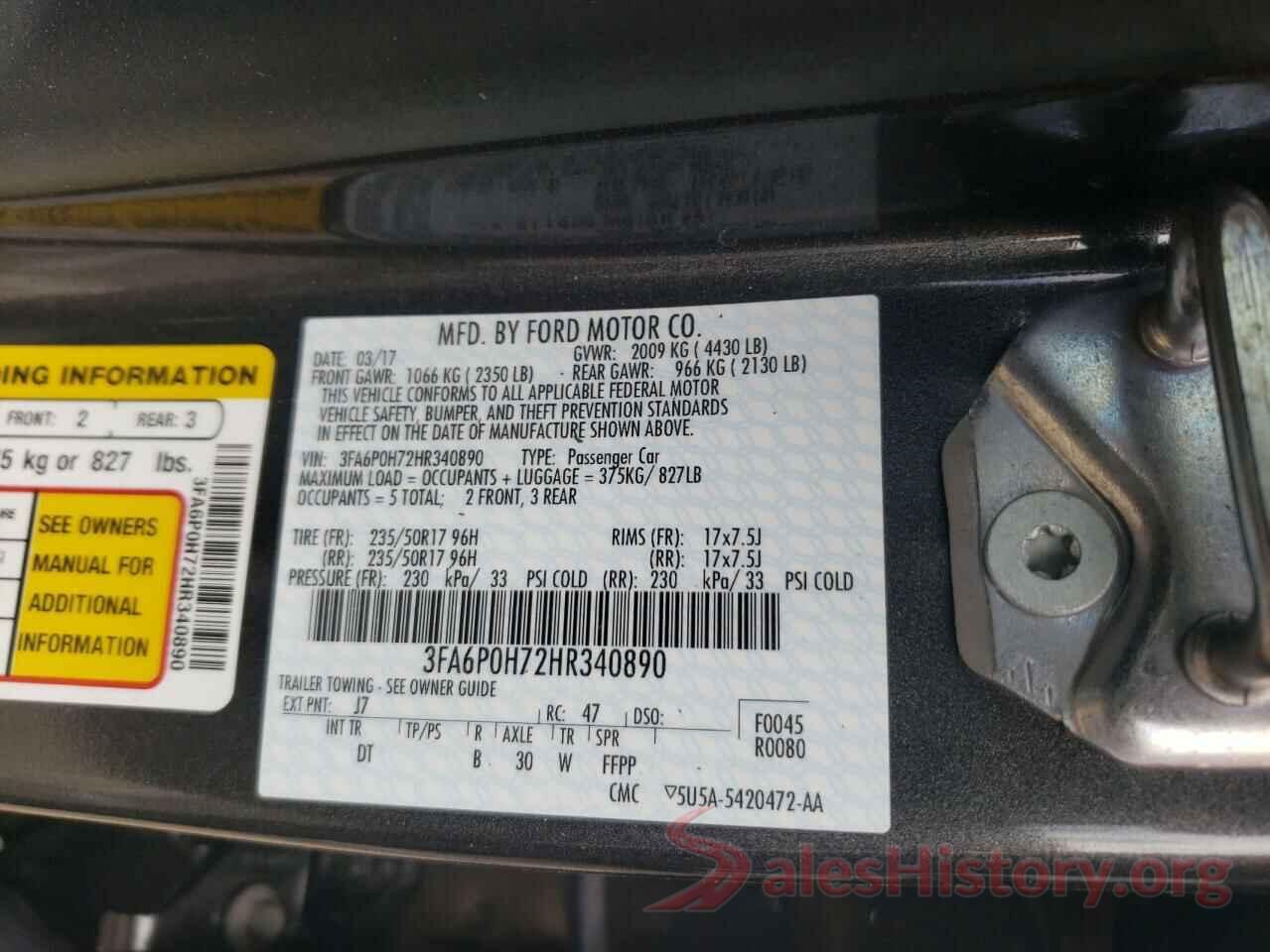 3FA6P0H72HR340890 2017 FORD FUSION