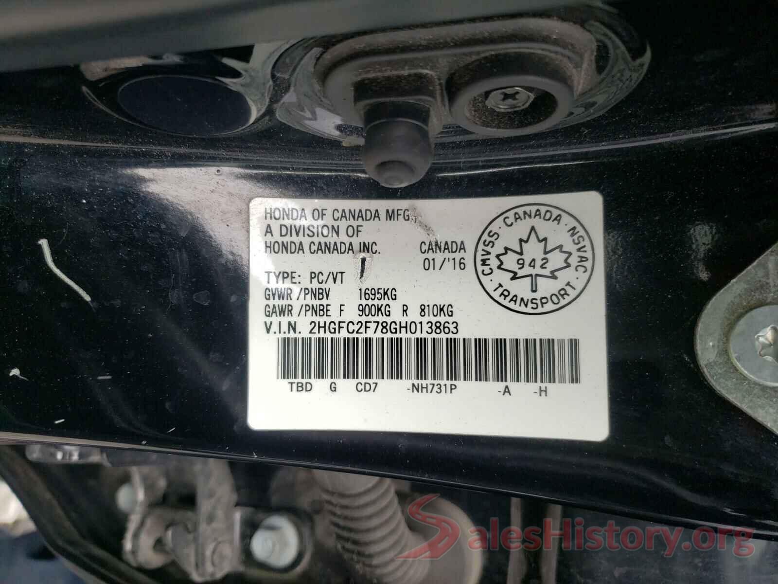 2HGFC2F78GH013863 2016 HONDA CIVIC